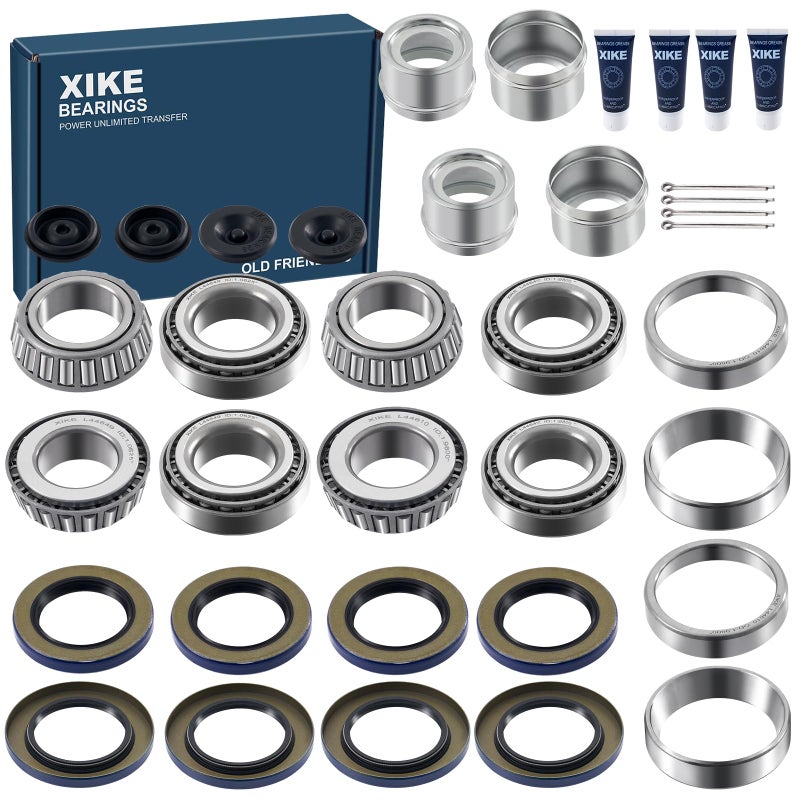 XiKe 4 Set Fits 1-1/16'' inch Axles Trailer Wheel Hub Kit, L44649 L44610 Bearings, 12192TB, 15192TB /34823, 10-60 Seal, OD 1.98'' Dust Cover and Cotter Pin. - Image 1